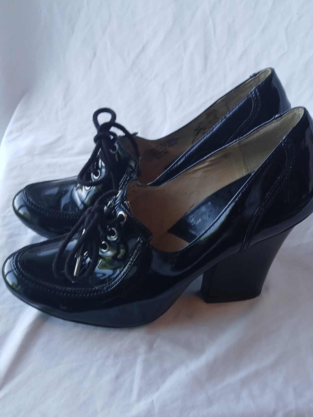 Michael Kors Black Patent Lace-Up Block Heel Loafers